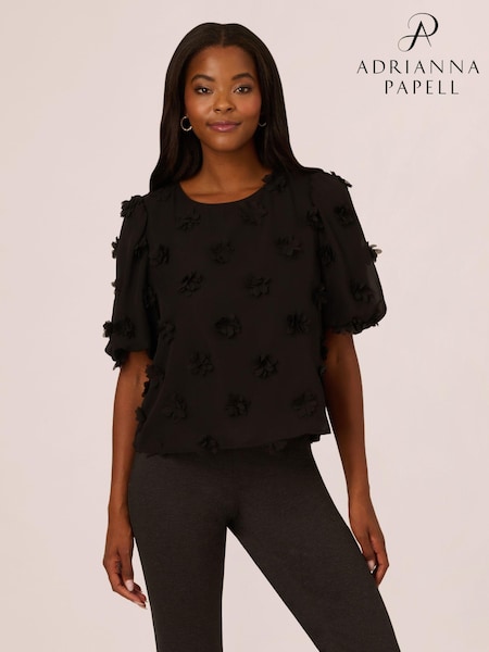 Adrianna Papell Crew Neck All Over 3D Flower Chiffon Top (AY7680) | ₪246