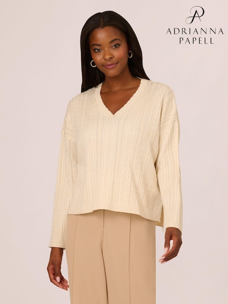 Adrianna Papell V-Neck Pointelle Long Sleeve Sweater (AY7681) | 2,944 UAH