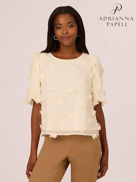 Adrianna Papell Crew Neck All Over 3D Flower Chiffon Top (AY7685) | ₪246