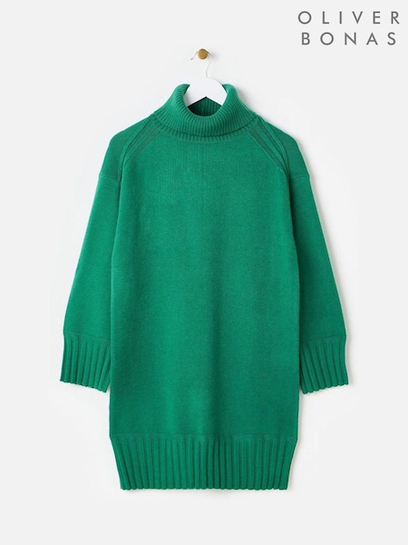 Oliver Bonas Green Forest Roll Neck Knitted Jumper Dress (AY7705) | €93