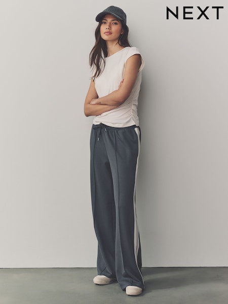 Ink Navy Blue Slinky Wide Leg Corduroy Side Stripe Track Trousers (AY7768) | 1,343 UAH