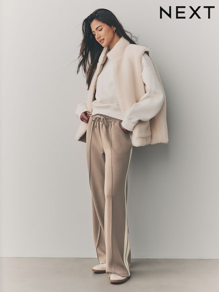 Taupe Brown Neutral Slinky Wide Leg Corduroy Side Stripe Track Trousers (AY7770) | 1,343 UAH