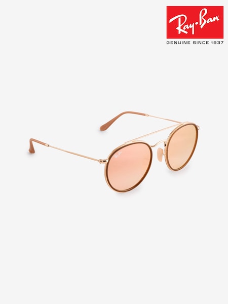 Ray-Ban Gold Round Double Bridge Sunglasses (AY7775) | €272