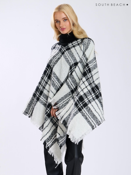 South Beach White Check Boucle Poncho (AY7777) | 59 QAR
