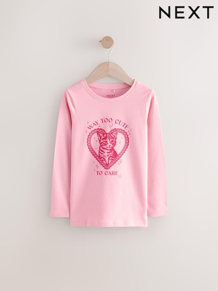 Pink Cute Cat Long Sleeve 100% Cotton T-Shirt (3-16yrs) (AY7826) | AED32 - AED49
