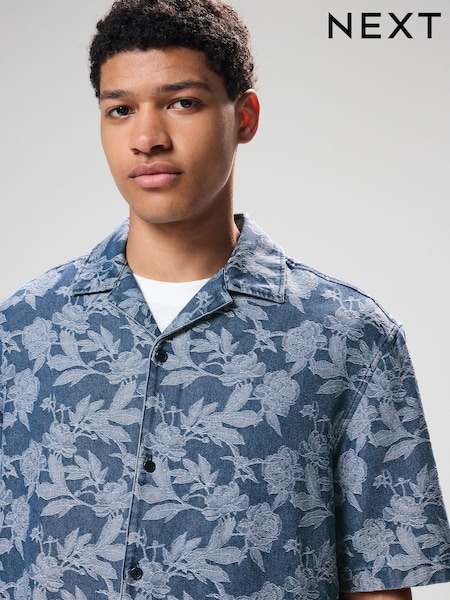 Marineblau/blau - Jacquard Printed Short Sleeve Shirt (AY7864) | 57 €