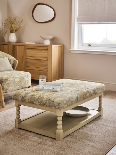 Non Buttoned Boucle Chenille Meadow Print Yellow Lancaster Upholstered Coffee Table (AY7908) | €340