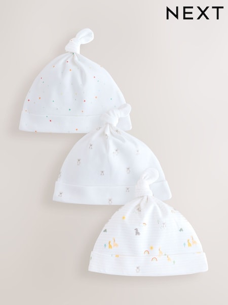White Baby Tie Top Hats 3 Pack (0-12mths) (AY7911) | €6