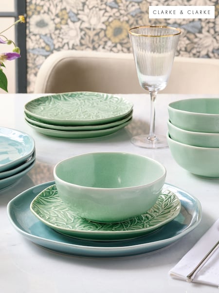 Clarke & Clarke Set of 4 Dark Teal Blue William Morris Designs Willow Boughs Dinner Plates (AY7920) | €63