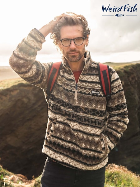 Cream - Regular Weird Fish Nash 1/4 Zip Jacquard Borg Fleece