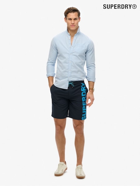 Superdry Navy/Turquoise Classic 19 Logo Board Shorts (AY8039) | €61
