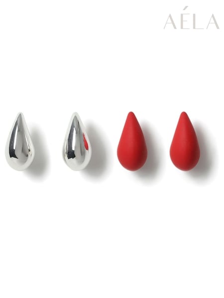 Aela Red and Silver Tone Teardrop Earrings 3 Pack (AY8064) | €17