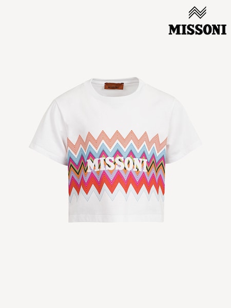 Missoni Zig Zag Logo Graphic Short Sleeve Cropped White T-Shirt (AY8075) | AED606 - AED676
