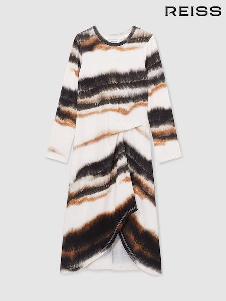 Reiss Georgia Printed Jersey Ruched Midi Dress (AY8088) | 97 €