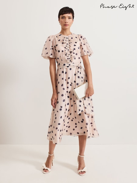 Phase Eight Pink Nicola Spot Ruffle Midi Dress (AY8149) | €244