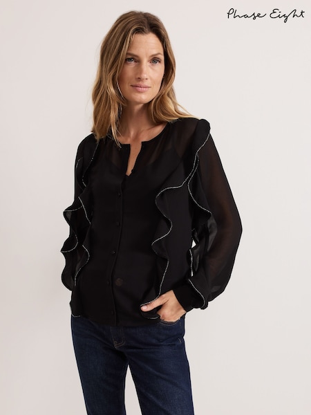 Phase Eight Black Cordelia Ruffle Blouse (AY8150) | AED495