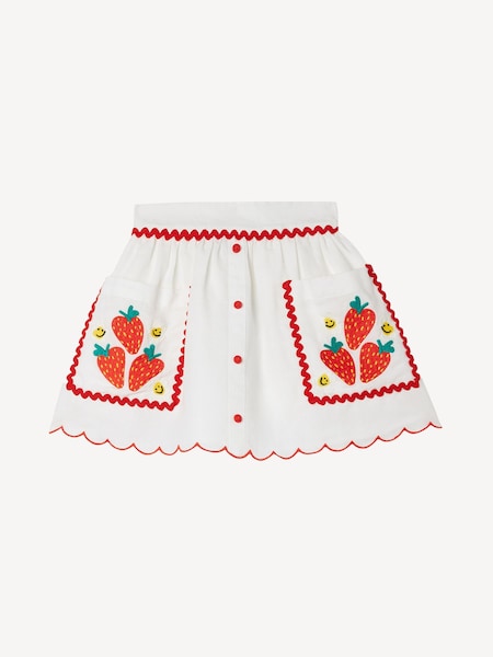 Stella McCartney Kids Strawbrerry Embroidered Woven White Skirt With Pockets (AY8164) | ‏582 د.إ.‏