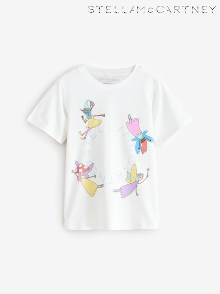 Stella McCartney Kids Fairy Print Logo Short Sleeve White T-Shirt (AY8165) | €68