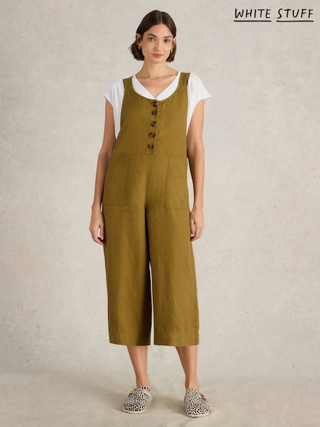 White Stuff Green Viola 100% Linen Dungarees (AY8219) | €113