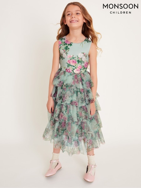 Monsoon Flora Rose Print Tiered Tulle Dress (AY8227) | ‏28 ر.ع.‏ - ‏34 ر.ع.‏