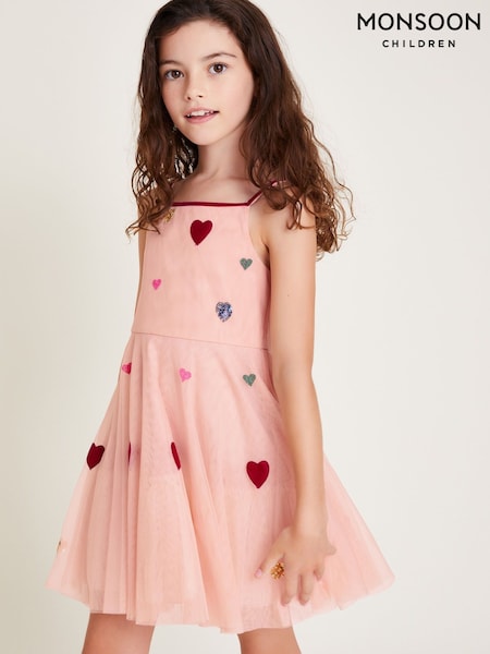 Monsoon Pink Strappy Appliqué Heart Dress (AY8228) | €33 - €40