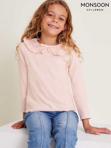 Monsoon Pink Satin Collar Long Sleeve Rib Top (AY8239) | AED71 - AED85