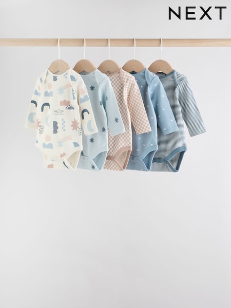 Blue Baby Long Sleeve Bodysuits 5 Pack (AY8276) | R$ 175 - R$ 195