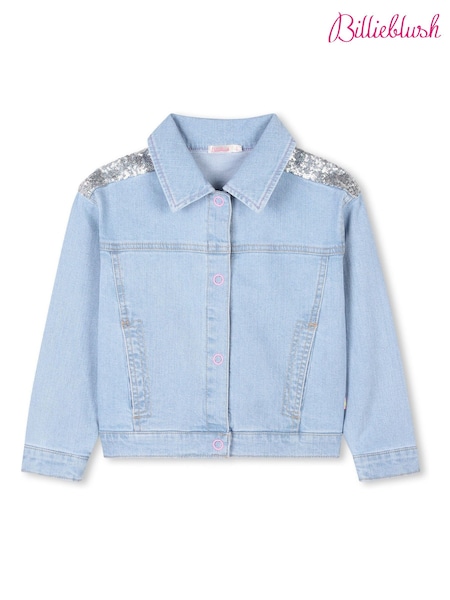 Billieblush Blue Logo Cropped Denim Jacket With Sequin Detail (AY8283) | R$ 880