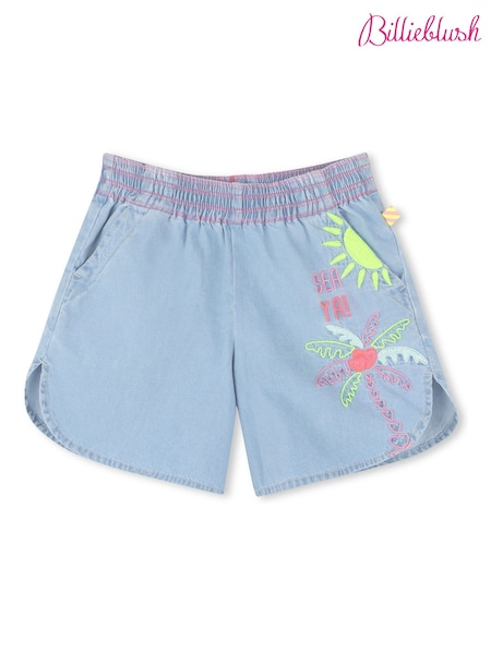 Billieblush Blue Baggy Denim 100% Cotton Shorts With Embroidery Detail (AY8285) | R$ 485