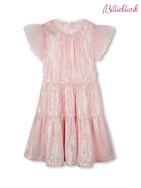 Billieblush Pink Iridescent Party Occasion Dress With Mesh Frill Sleeves (AY8286) | €173