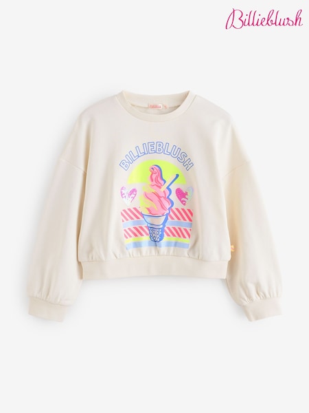 Billieblush Cream Logo Ice Cream Graphic Crew Neck 100% Cotton Sweatshirt (AY8288) | ₪326