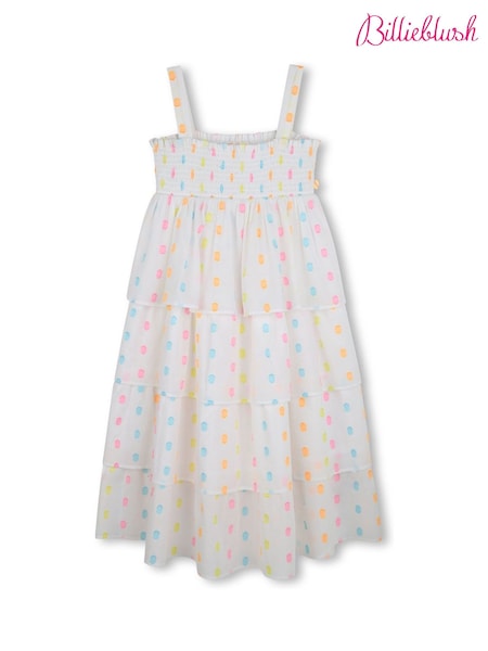 Billieblush Tiered Longline Multicolour Spot 100% Cotton White Dress (AY8292) | ₪499