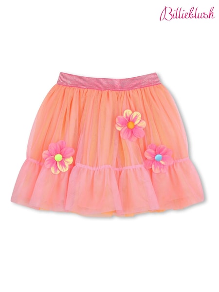 Billieblush Pink Floral Mesh Party Skirt With 3D Flowers and Glitter Waistband (AY8293) | €102