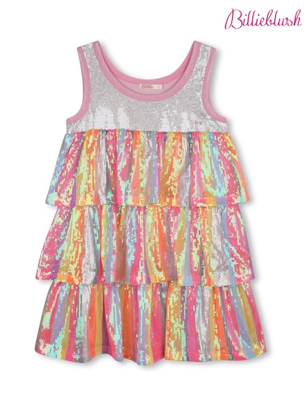 Billieblush Pink Multicolour Sequin Stripe Tiered Party Occasion Dress (AY8296) | ₪593