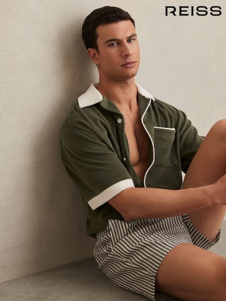 Reiss Green/White Micah Towelling Contrast Trim Shirt (AY8327) | €149