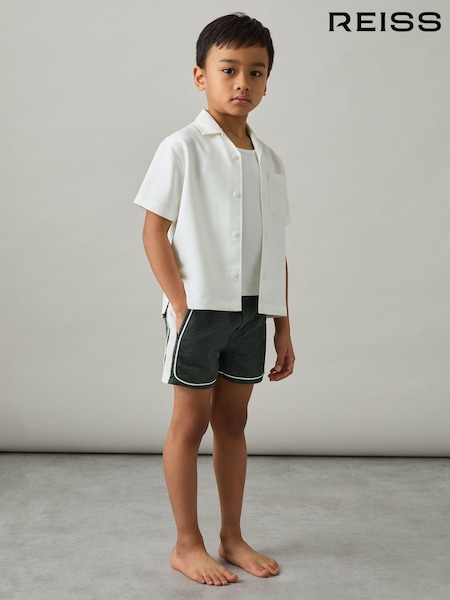 Reiss Green/White Cano 3-9 yrs Colour-Block Piped Swim Shorts (AY8340) | AED173