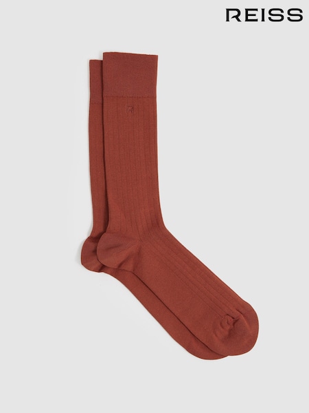 Красно-оранжевый - Reiss Jace Cotton-Blend Logo-Embroidered Socks (AY8347) | €23