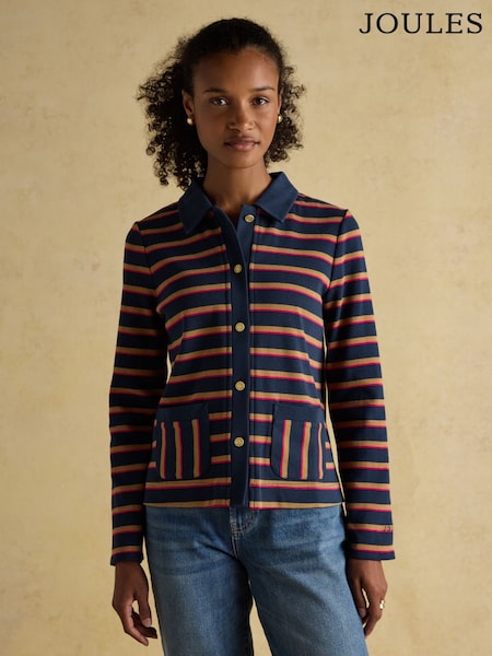 Premium Ribbed Navy Tan Pink Button Through Jersey Cardigan (AY8408) | R$ 545
