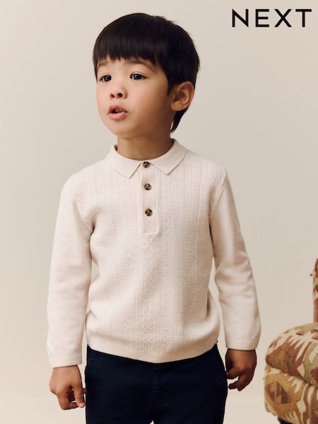 Cream Cable Knit Polo Shirt (3mths-7yrs) (AY8434) | AED61 - AED71