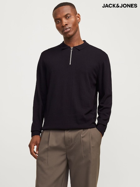 JACK & JONES Black Quarter Zip Knitted Polo Shirt (AY8475) | R$ 345