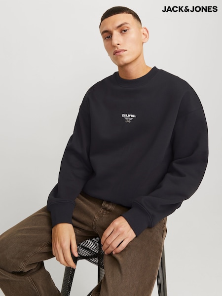 JACK & JONES Black Oversized Back Print Crew Neck Sweatshirt (AY8480) | €50