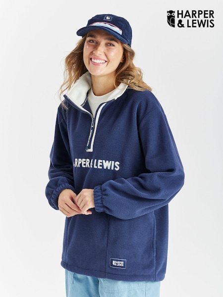 Harper & Lewis Blue Blue Ocean Quarter Zip Fleece (AY8492) | ₪292