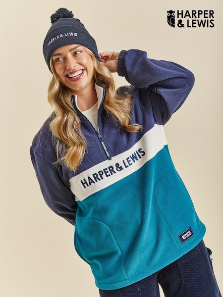 Harper & Lewis Navy & Teal Green Samara Quarter Zip Fleece (AY8503) | €82