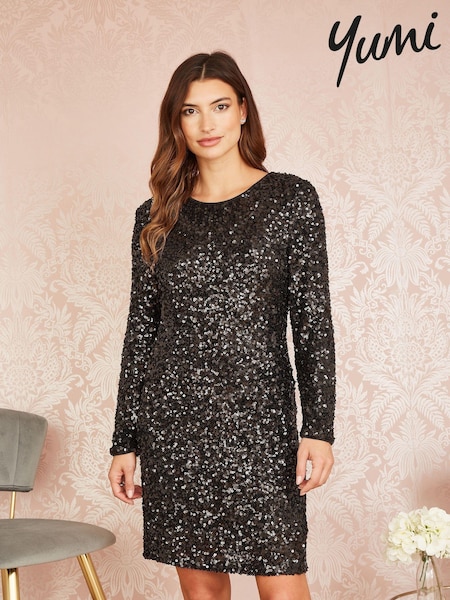 Yumi Sequin Long Sleeve Bodycon Midi Dress (AY8515) | 447 LEI