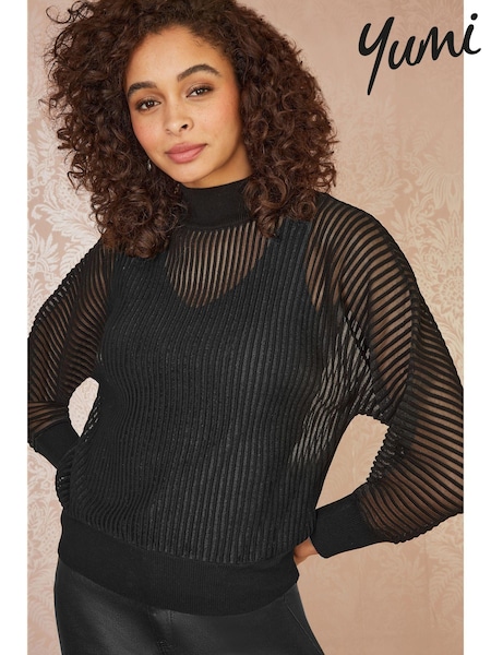 Yumi Black Sheer Roll Neck Jumper With Knitted Vest Top (AY8516) | €42