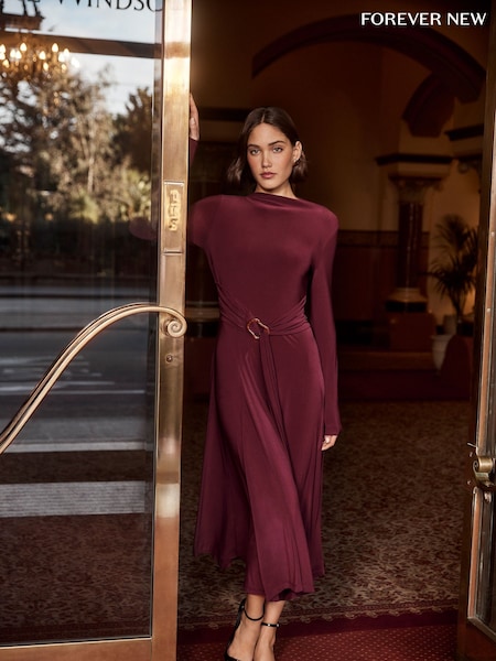 Forever New Purple Roxanna Hanky Hem Belted Dress (AY8551) | €79