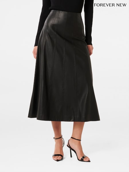Forever New Black Renley Vegan Leather Midi Skirt (AY8555) | €55