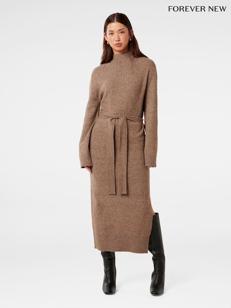 Forever New Brown Jada Knitted Sweater Dress (AY8582) | €108
