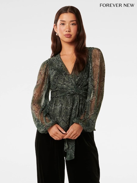 Forever New Green Cassidy Printed Plisse Top (AY8589) | €60