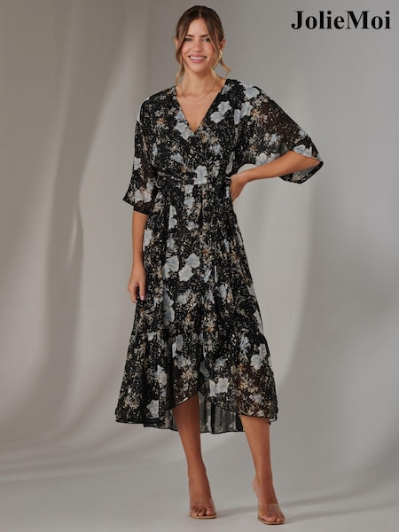 Musta - Jolie Moi Rita Ruffle Hem Chiffon Midi Dress (AY8609) | €107